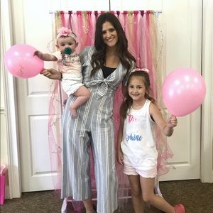 Tie Front Blue Striped Jumpsuit